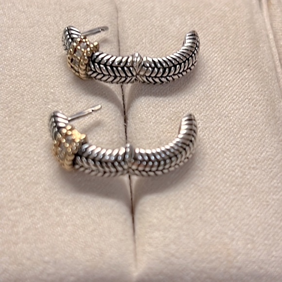 Sparkle in these  Sterling Silver Earrings with 14K Gold & Diamond accents. - Picture 3 of 6